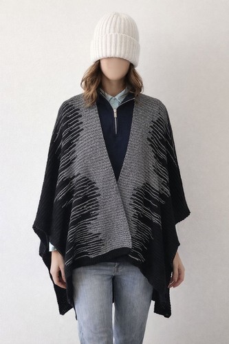 Poncho femme noir gris - poncho,