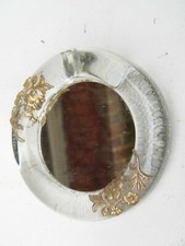 Ancien petit miroir à poser verre moulé style art nouveau ou déco décors fleurs