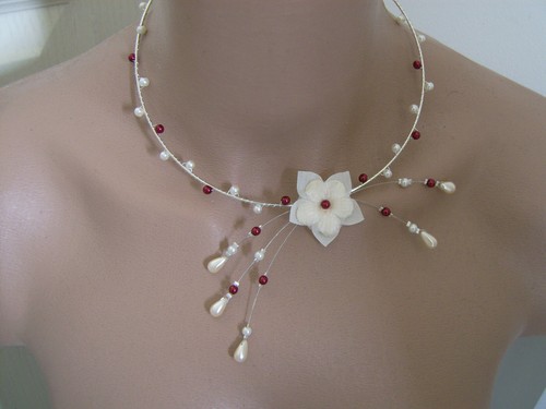 Collier ivoire rouge bordeaux - ivoire/rouge,