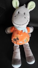 Doudou peluche âne cheval gris pull orange banda bleu NICOTOY 32cm (2 dispo)