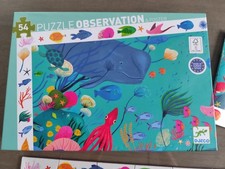 Puzzle Observation Djeco 54 Pièces Avec Poster Aquatique Mer Complet TBE