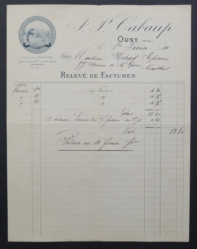 Facture oust 1910 cabaup - facture,