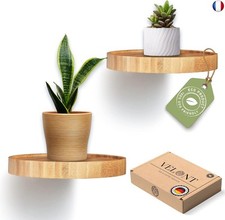 VELONT Lot de 2 étagères murales rondes en bambou Ø 15 cm ? Étagère en bambou av