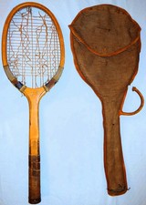 RAQUETTE DE TENNIS ANCIENNE TILDEN BOIS CORDAGE À RESTAURER HOUSSE COTON FRANCE