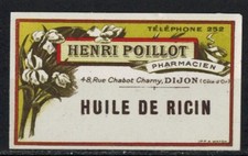 Etiquette Chromo - Huile de Ricin - Henri.Poillot - Pharmacien - Dijon
