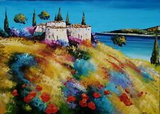 Grande toile de Nolac 70x50 cm Coquelicots en bord de mer