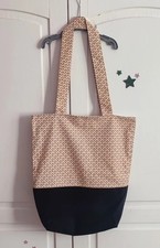 Grand sac tote bag - Éventails Noir et moutarde