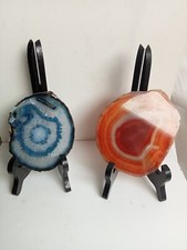 lot de 3 pierre tranché agate bleu, agate orange, agate bleu diamètre 13,5 cm