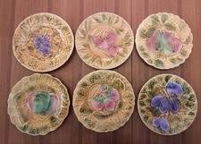 6 Anciennes Assiettes à Dessert Barbotine Sarreguemines Décor Fruit/Art Table