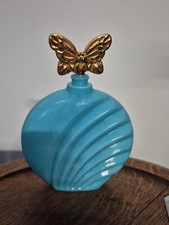  Flacon De Parfum Style Art Déco OPALINE  Bleu Turquoise H 14 Cm
