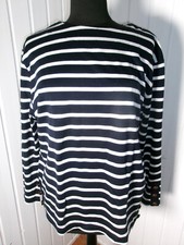 Pull marinière blanc rayé XL bleu 44/46 boutonné coté et bras Made in France