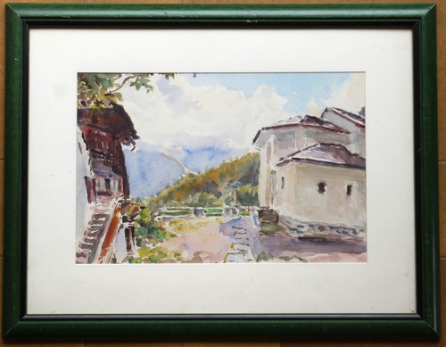 Tableau aquarelle hameau - tableau, :