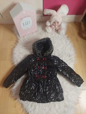 •Manteau A Capuche Noir Matelassé Vernis Orchestra Fille 2 Ans TBE •