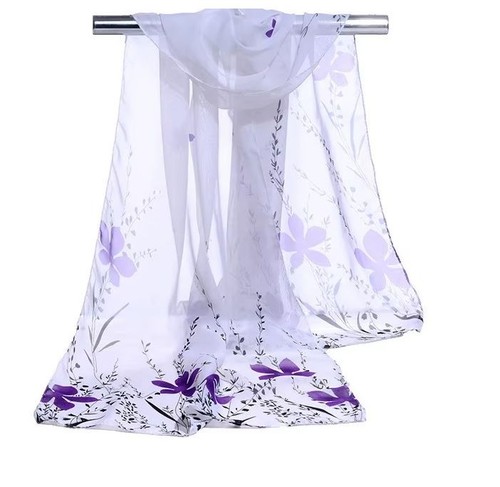 Foulard blanc imprimé fleurs - foulard,