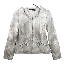 Breal Veste Femme 40 Beige Faux Suédine Texturée Zippée Manches longues Sans Col