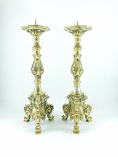 Couple Chandeliers Porte-Bougies De Église Laiton Poli En Baroque Hauteur 40 CM