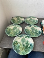 5 Anciennes Assiettes Barbotine Artichaut Asperges Deco Table Occasion 