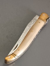 COUTEAU LAGUIOLE P.PIRONIN, THIERS, lame DAMAS, manche CORNE, guilloché