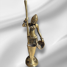 Vintage African Bronze Statue Woman with pestle and mortar  8” Tall, African Art