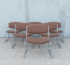 Suite de 6 chaises basses vintage en métal chrome