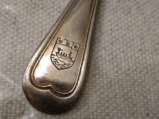 petite cuillère ancienne en métal argenté, blason gravé de Biarritz, Pays Basque