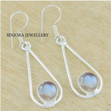 Boucles d'oreilles pendantes/gouttes en argent sterling 925 avec pierre de lu...