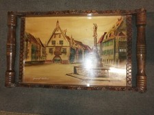 C4T4- plateau de service en bois peint village alsacien fontaine grand ballon 