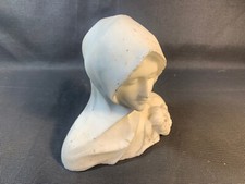 Ancienne statue buste en pierre jeune femme au voile draperie déco vintage