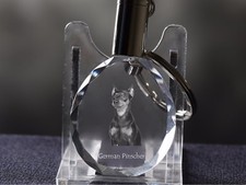 Pinscher Allemand, Porte-Clés Rond En Cristal, ANIMAUX EN CRISTAL DE