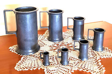 7 chopes mesures en étain massif poinçon fleur de lys 3,5 kg Collection ancienne