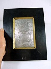 Bas relief argent repoussé XIX° SCENE DE CHASSE poinçon tête sanglier cadre bois