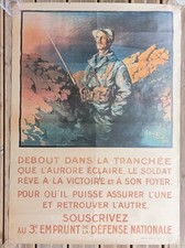 GRANDE AFFICHE  3èm EMPRUNT DÉFENSE NATIONALE J. DROIT DEBOUT DANS LA TRANCHÉE