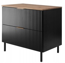 Meuble sous-lavabo sur pied FLOW 80 cm façade rainurée noir avec plateau