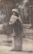 CP BONNE ANNEE FEMME CHAPEAU