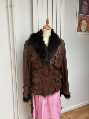 Veste cuir marron - , col