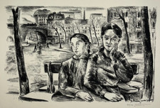 Femmes Banc LITHOGRAPHIE signée RENE DEMEURISSE 49/200 XX°
