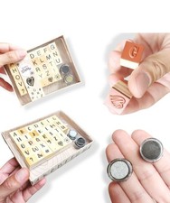 Boîte De 33 Tampons Encreur En Bois + Encre Noir Et Argent Scrapbooking Creatif