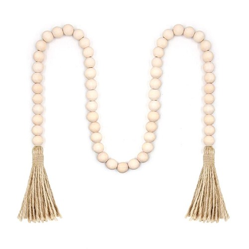 Perles bois avec pompons - en,