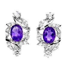 925 Argent Sterling Ovale Violet Améthyste 8x6mm Simulé Boucles D'Oreilles Cz