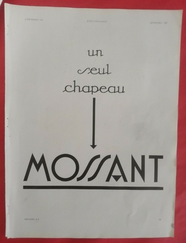 Publicité 1931 chapeau - 1931,