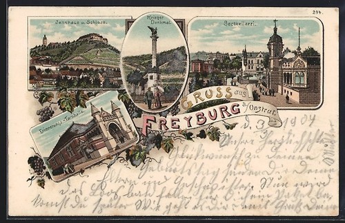 Lithographie freyburg gymnase - lithographie, freyburg,