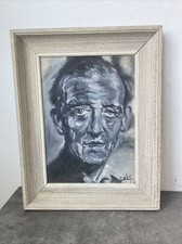 Ancien Tableau Portrait Marcel Pagnol Homme Peinture Signe Gaby ? Deco Retro