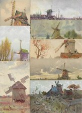 Lot de 8 cpa les  Moulins à Vent reproduction de tableaux