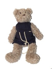 Peluche ours gris robe laine bleu CHEHOMA 32 cm