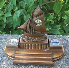 ANCIEN DOUBLE ENCRIER MÉTAL CUIVRÉ  ART DECO  BATEAU DUNKERQUE DN1879