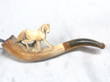 🇫🇷 ANCIENNE PIPE ÉCUME DE MER TUYAU AMBRE FOURNEAU CHEVAL SCULPTE