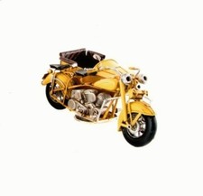 Reproduction Réplique Moto ancienne side-car vintage rétro métal - 19 cm - jaune
