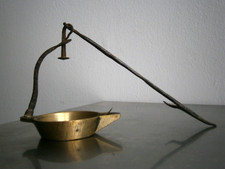 Lampe à huile Suspendu Bronze doré Fer forgé 18°s déco Luminaire Ancien