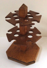 Anciens objets de bureau : Support porte-tampons en bois, plateaux tournants