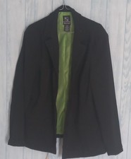 VESTE FEMME R K RUSSEL KEMP TAILLE 16 W 44 NOIRE DENTELLE PERLES DOUBLEE VERTE